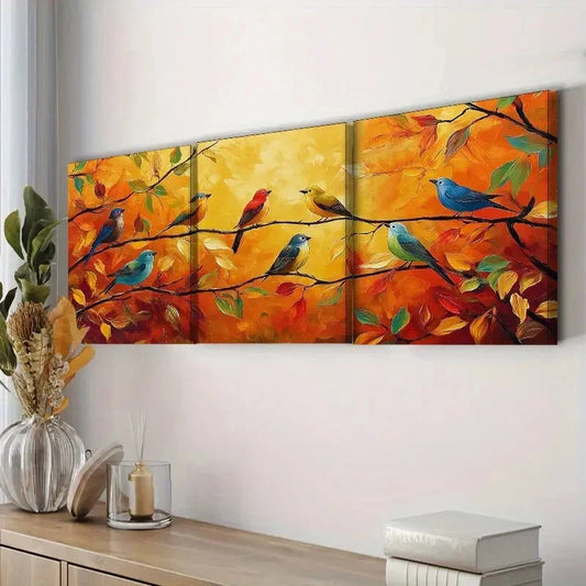 3pcs Birds on Branches & Leaves Design Perfect Wall Art Set Canvas Framed 40x60cm - High Quality Print 100% Australian Made Wall Canvas Ready to Hang