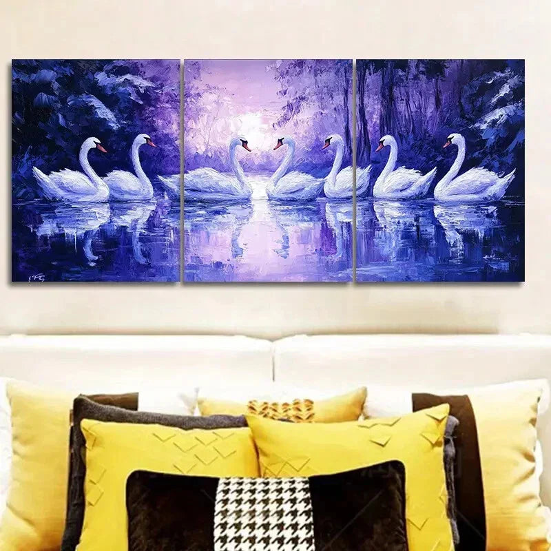 3pcs Featuring a Group of Swans on a Lake  Wall Art Set Canvas Framed 40x60cm - High Quality Print 100% Australian Made Wall Canvas Ready to Hang