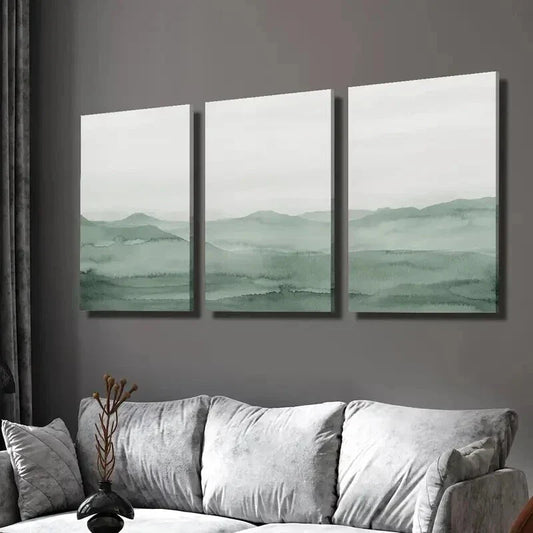 3pcs Sage Green Abstract Landscape Wall Art Set Canvas Framed 40x60cm - High Quality Print 100% Australian Made Wall Canvas Ready to Hang