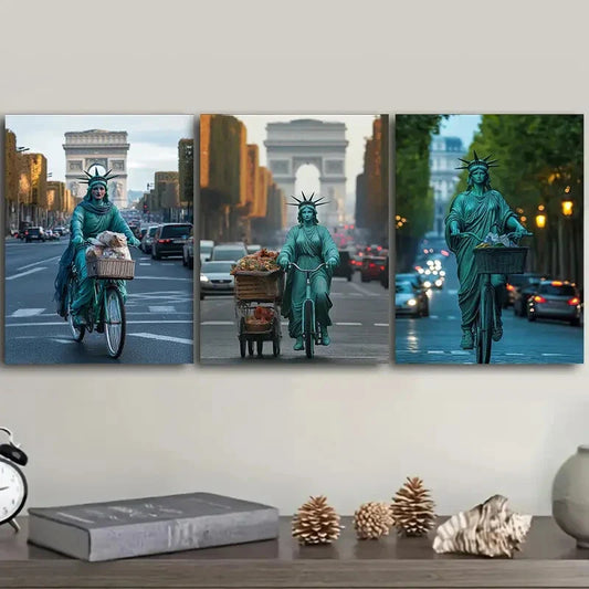 3pcs Goddess cycling Art Painting Metal Print Ready to Hang Art