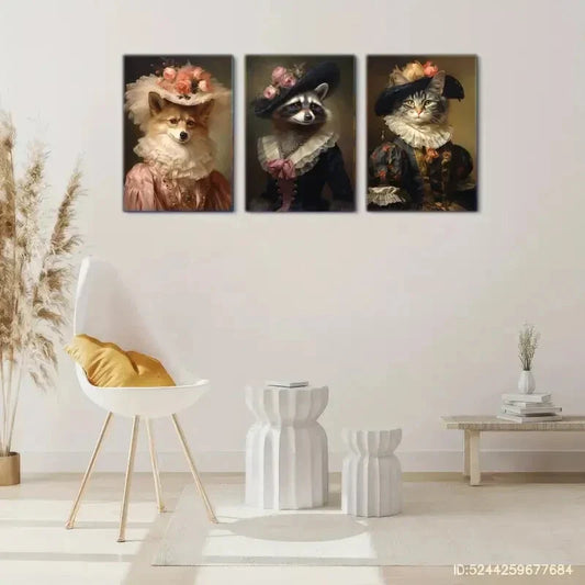 3pcs Royal Animal Painting Renaissance Poster Metal Print Ready to Hang Art