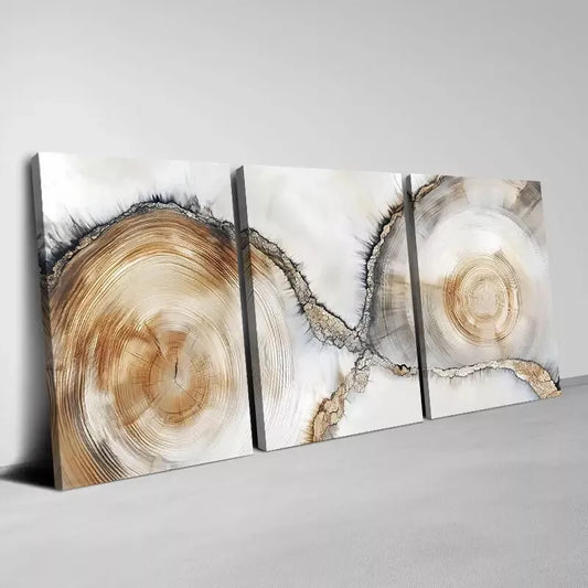 3pcs Tranquil Abstract Neutral Tree Rings Wall Art Set Canvas Framed 40x60cm - High Quality Print 100% Australian Made Wall Canvas Ready to Hang