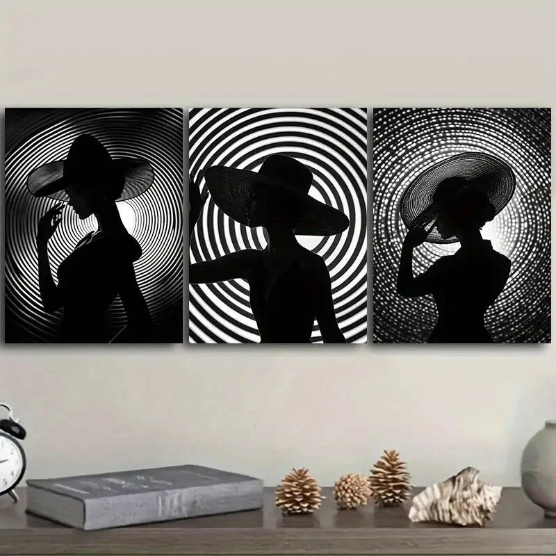 3pcs The girl under the circle Wall Art Set Canvas Framed 40x60cm - High Quality Print 100% Australian Made Wall Canvas Ready to Hang