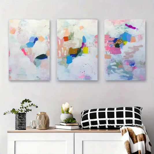 3pcs Abstract Colorful Geometric Modern Metal Print Ready to Hang Art