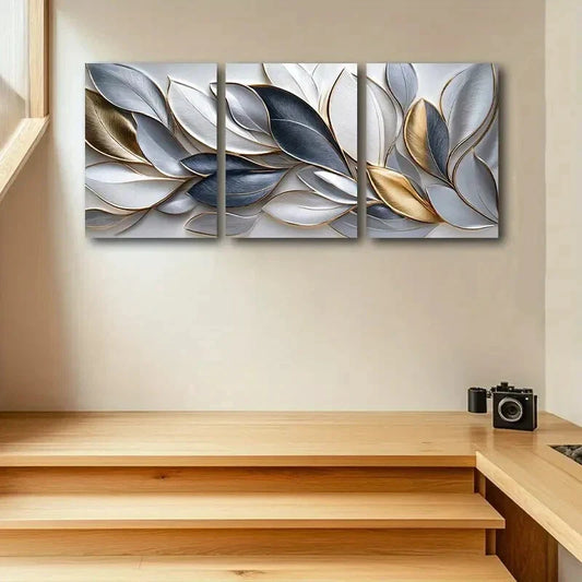 3pcs Golden leaves Design Metal Print Ready to Hang Art