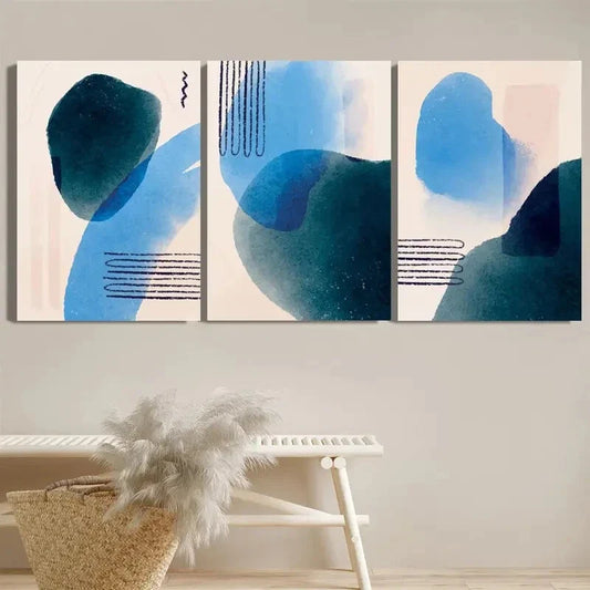 3pcs Abstract Modern Blue & Cyan Wall Art Set Canvas Framed 40x60cm - High Quality Print 100% Australian Made Wall Canvas Ready to Hang