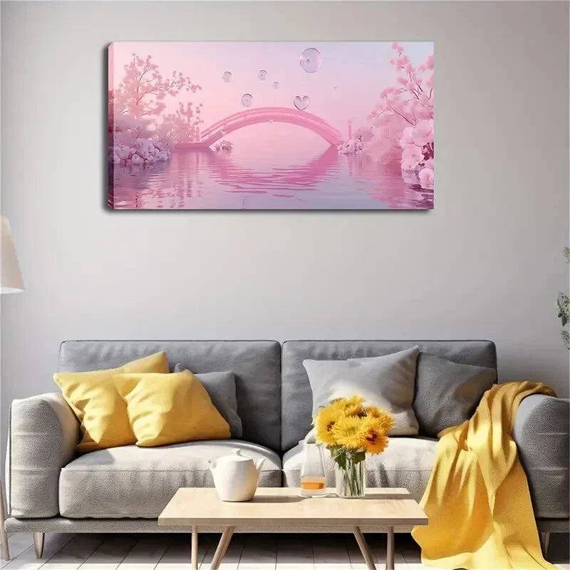 A Pink Arch Bridge Across Wall Art Canvas Office Home Room Framed 120x60cm