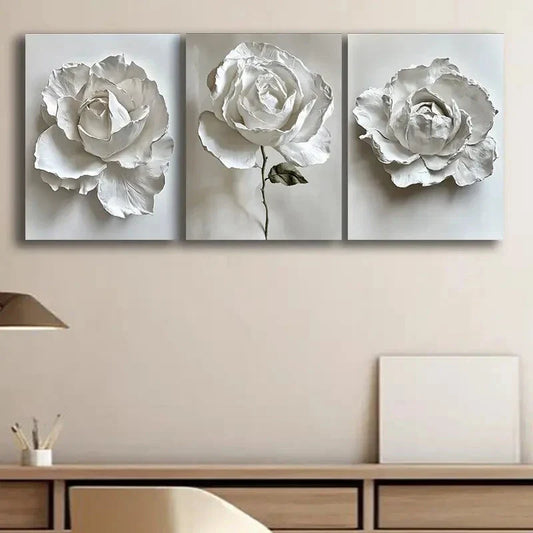3pcs Elegant White Rose Metal Print Ready to Hang Art