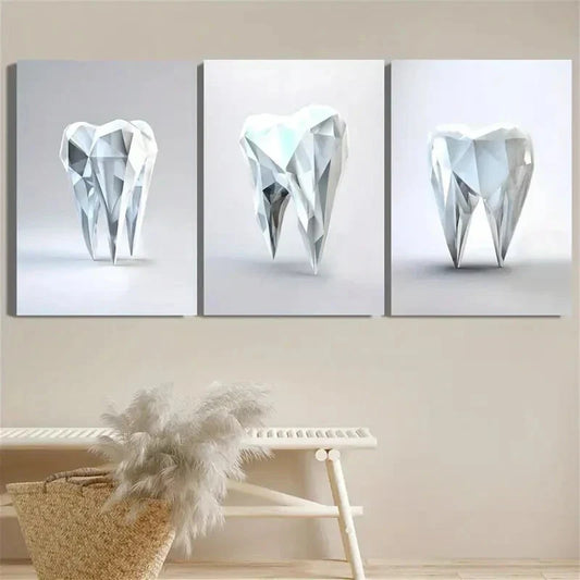 3pcs Modern Geometric Diamond Tooth Design Metal Print Ready to Hang Art