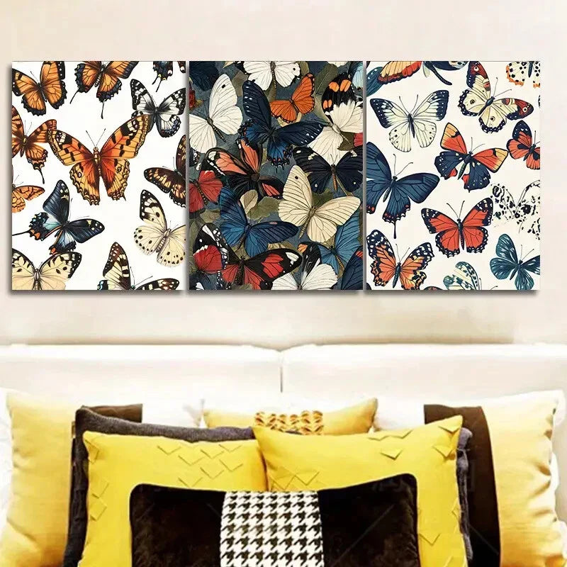 3pcs Vintage illustration of butterflies Metal Print Ready to Hang Art