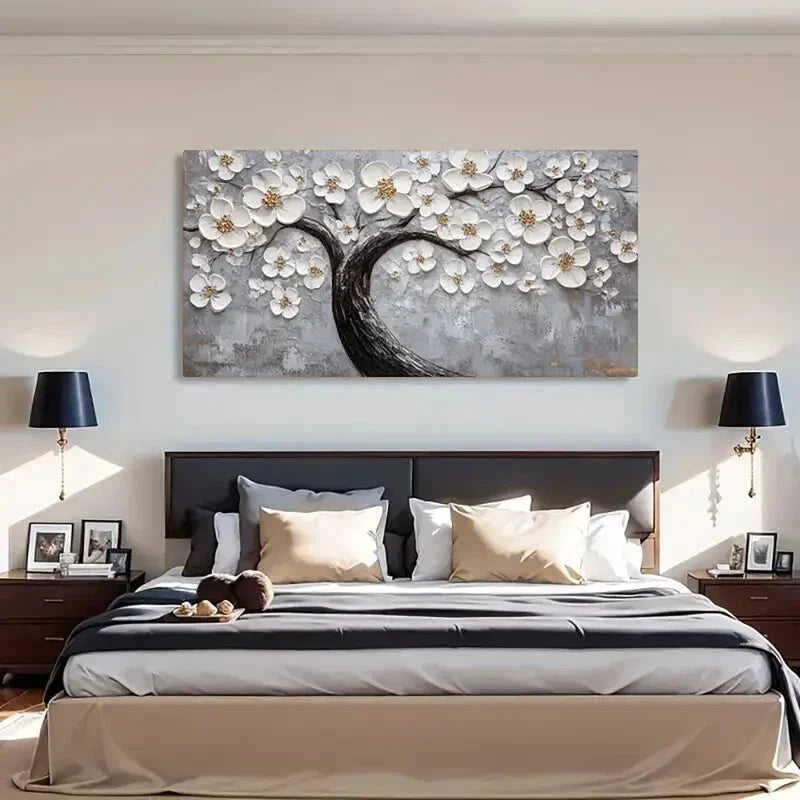 Elegant White Blossom Tree Wall Art Canvas Office Home Room Framed 120x60cm