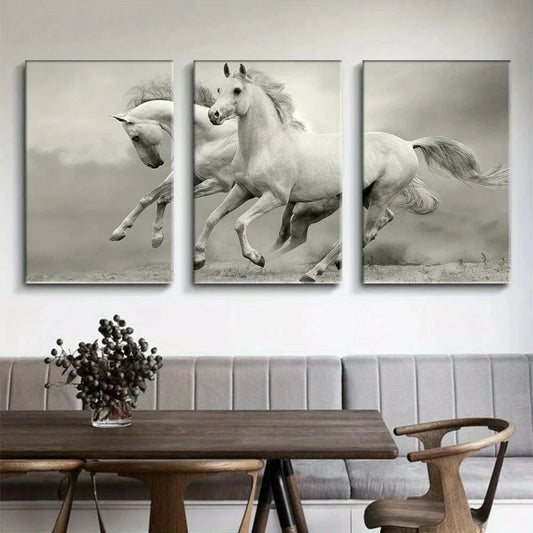 3pcs Galloping White Horses Artwork Metal Print Ready to Hang Art