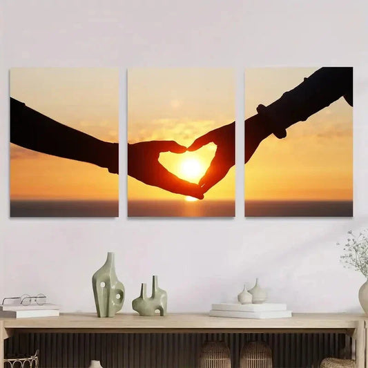 3pcs Romantic Sunset Heart Hands Metal Print Ready to Hang Art