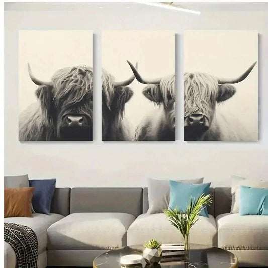 3pcs Black and White Animal Metal Print Ready to Hang Art