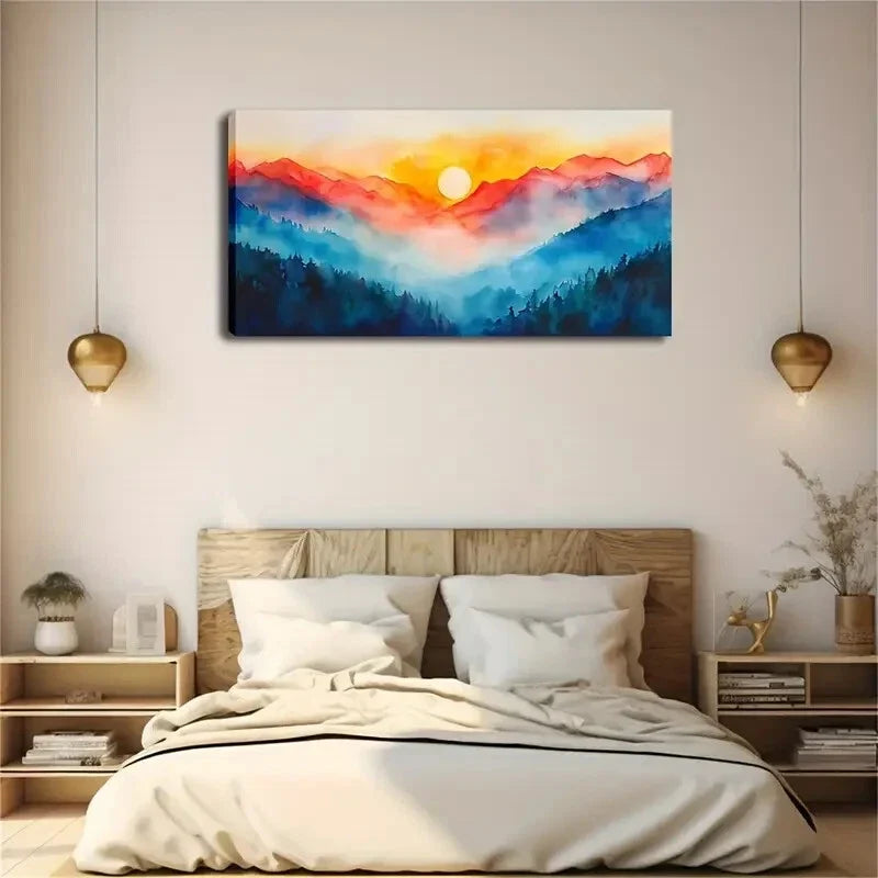 Sunrise Mountain Landscape Hues Wall Art Canvas Office Home Room Framed 80x45cm