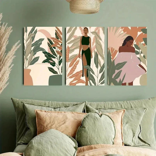 3pcs Natural Art of Flowers and Tropical Leaves Metal Print Ready to Hang Art