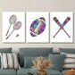 3pcs Rainbow badminton football baseball  Metal Print Ready to Hang Art