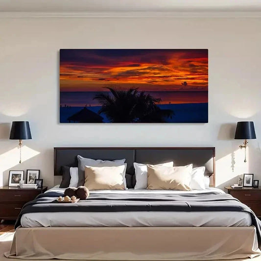Sunset Palm Trees Ocean View Wall Art Canvas Office Home Room Framed 80x45cm