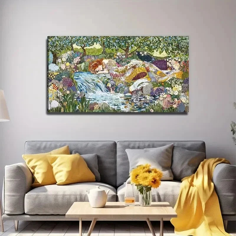 Stream In The Woods Wall Art Canvas Office Home Room Framed 120x60cm