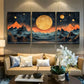 3pcs Black and Golden Mountains Starry Sky Metal Print Ready to Hang Art
