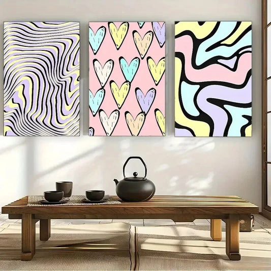 3pcs Heart Shaped Colorful Decoration Abstract Art Metal Print Ready to Hang Art