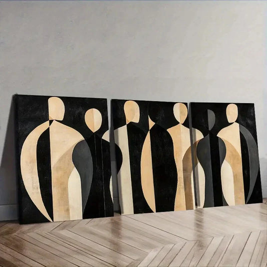 3pcs Black & Golden Abstract Figures, Wall Art Set Canvas Framed 40x60cm - High Quality Print 100% Australian Made Wall Canvas Ready to Hang