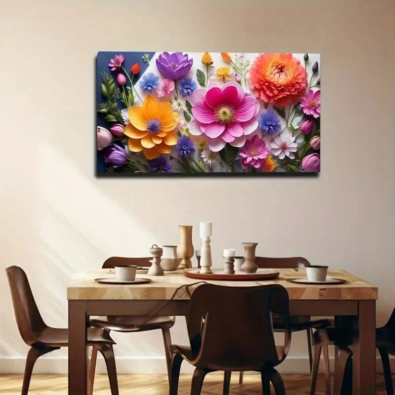 Distinctive Flowers Wall Art Canvas Office Home Room Framed 80x45cm