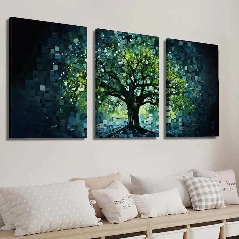 3pcs Abstract Tree of Life Glass Style Wall Art Set Canvas Framed 40x60cm - High Quality Print 100% Australian Made Wall Canvas Ready to Hang