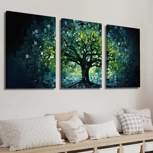 3pcs Abstract Tree of Life Glass Style Wall Art Set Canvas Framed 40x60cm - High Quality Print 100% Australian Made Wall Canvas Ready to Hang