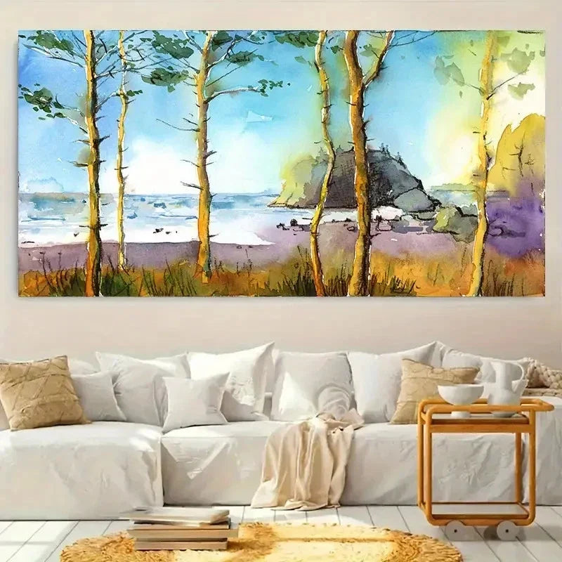 Seaside Forest Scenery Wall Art Canvas Office Home Room Framed 120x60cm
