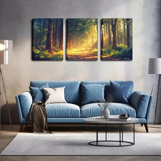 3pcs Sunlight Through The Woods, Wall Art Set Canvas Framed 40x60cm - High Quality Print 100% Australian Made Wall Canvas Ready to Hang