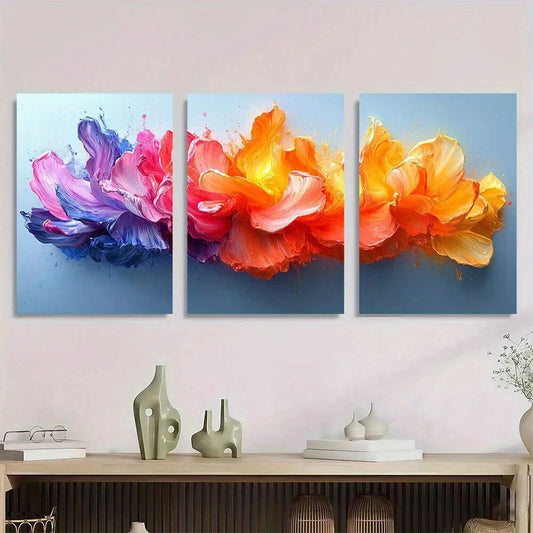 3pcs Vibrant Abstract Colorful Blue Pink Orange Metal Print Ready to Hang Art