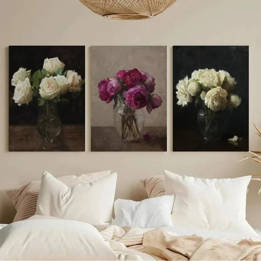 3pcs Dark & Moody Floral Vintage Roses Metal Print Ready to Hang Art