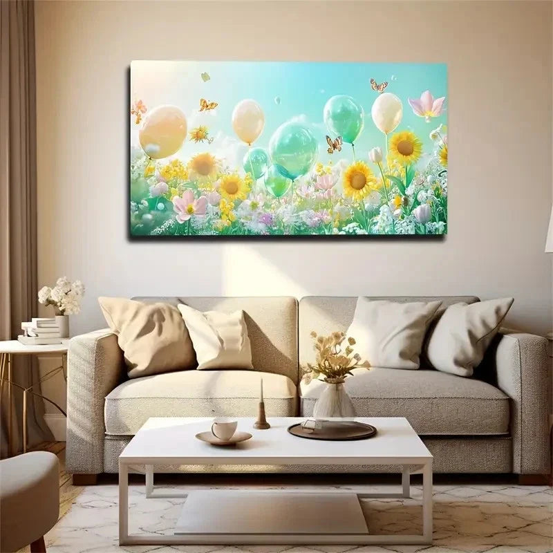 Butterflies And Flowers Vibrant Wall Art Canvas Office Home Room Framed 120x60cm