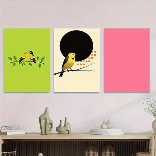 3pcs Elegant Bird Vibrant Colors & Unique Design Metal Print Ready to Hang Art