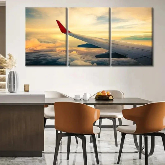 3pcs Sunset Clouds Aviation Contemporary  Metal Print Ready to Hang Art