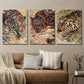 3pcs Majestic Tiger Abstract Edo Period Bengal Metal Print Ready to Hang Art