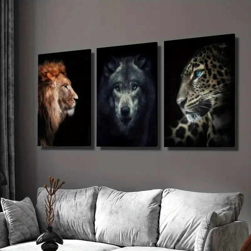 3pcs  Wildlife portrait closeup painting Wall Art Set Canvas Framed 40x60cm - High Quality Print 100% Australian Made Wall Canvas Ready to Hang