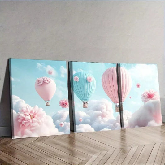 3pcs Hot Air Balloons Sky Canvas  Wall Art Set Canvas Framed 40x60cm - High Quality Print 100% Australian Made Wall Canvas Ready to Hang