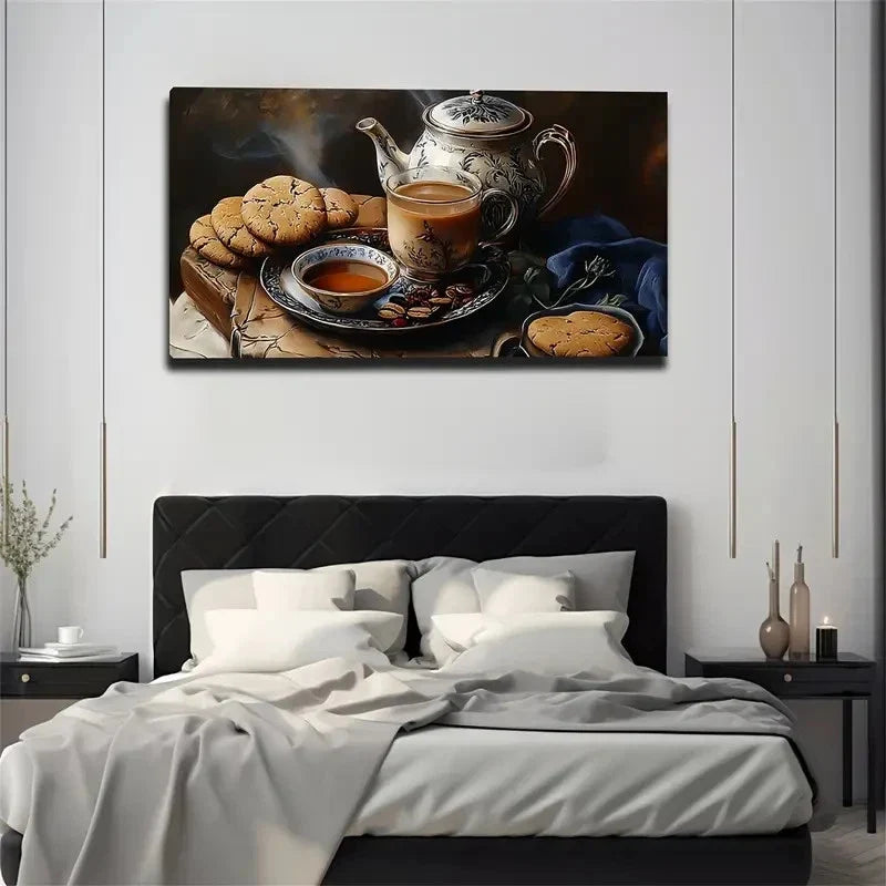 Exquisite Teapot Tea Cup Wall Art Canvas Office Home Room Framed 120x60cm