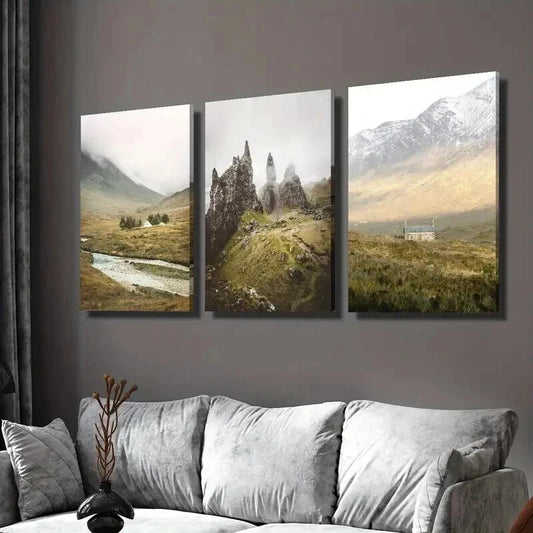 3pcs Farm Snowy Mountain Rock Photography Wall Art Set Canvas Framed 40x60cm - High Quality Print 100% Australian Made Wall Canvas Ready to Hang