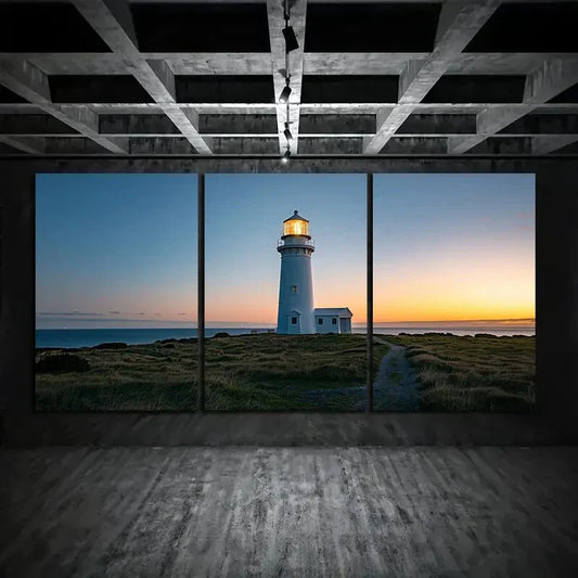 3pcs Lighthouse Green Grasses Sunset Metal Print Ready to Hang Art