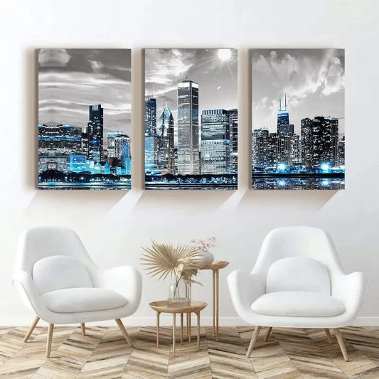 3pcs  Modern City Pictures Night Scene Metal Print Ready to Hang Art