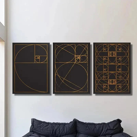 3pcs Golden Ratio Golden Line Art, Metal Print Ready to Hang Art