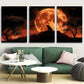 3pcs Wolf Sitting On Hill Howling at Full Moon Metal Print Ready to Hang Art