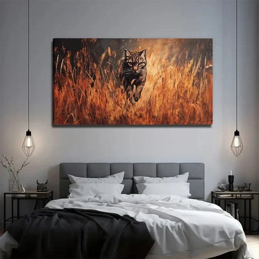 Large Cat Modern Bohemian Wall Art Canvas Office Home Room Framed 120x60cm