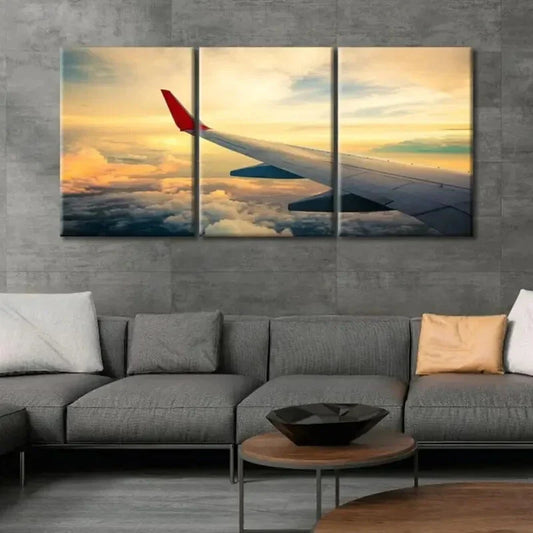 3pcs Sunset Clouds Aviation Contemporary  Metal Print Ready to Hang Art