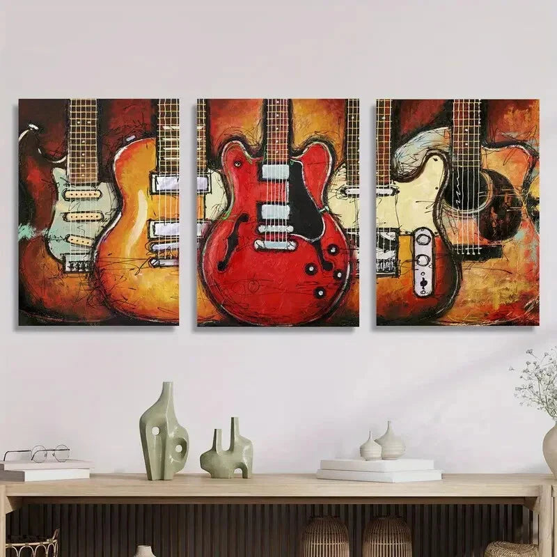 3pcs Guitar, street graffiti art, Metal Print Ready to Hang Art