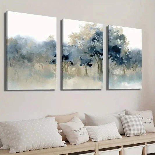 3pcs Indigo and Beige Forest Landscape Wall Art Set Canvas Framed 40x60cm - High Quality Print 100% Australian Made Wall Canvas Ready to Hang