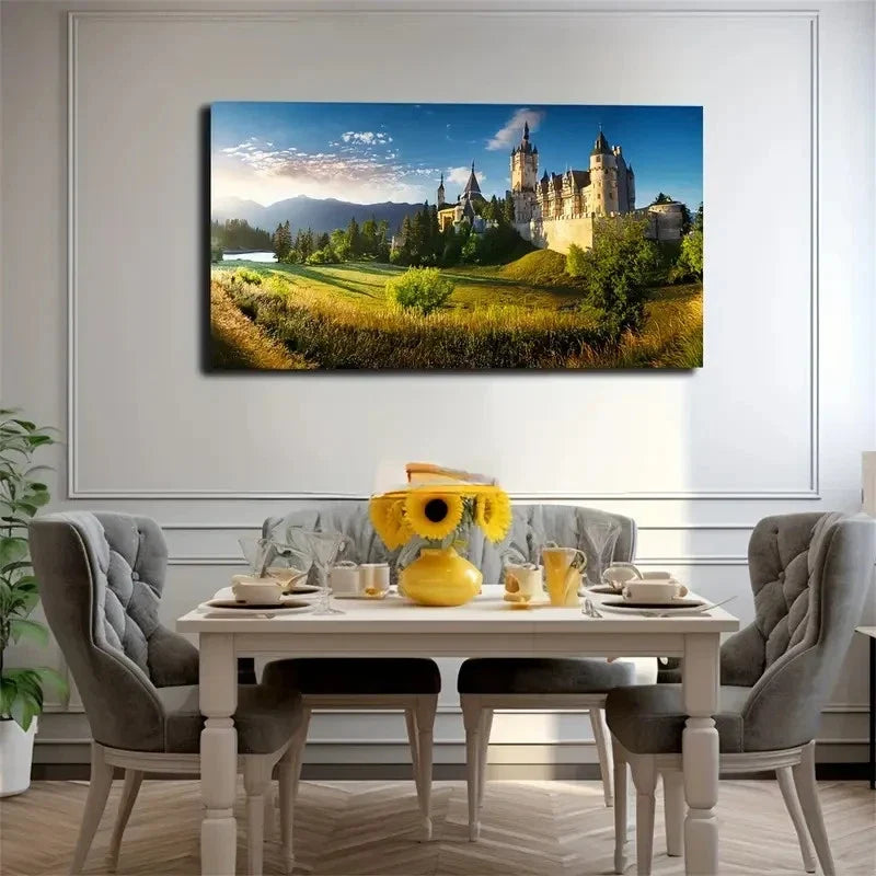 Castle On The Irish Prairie Wall Art Canvas Office Home Room Framed 80x45cm